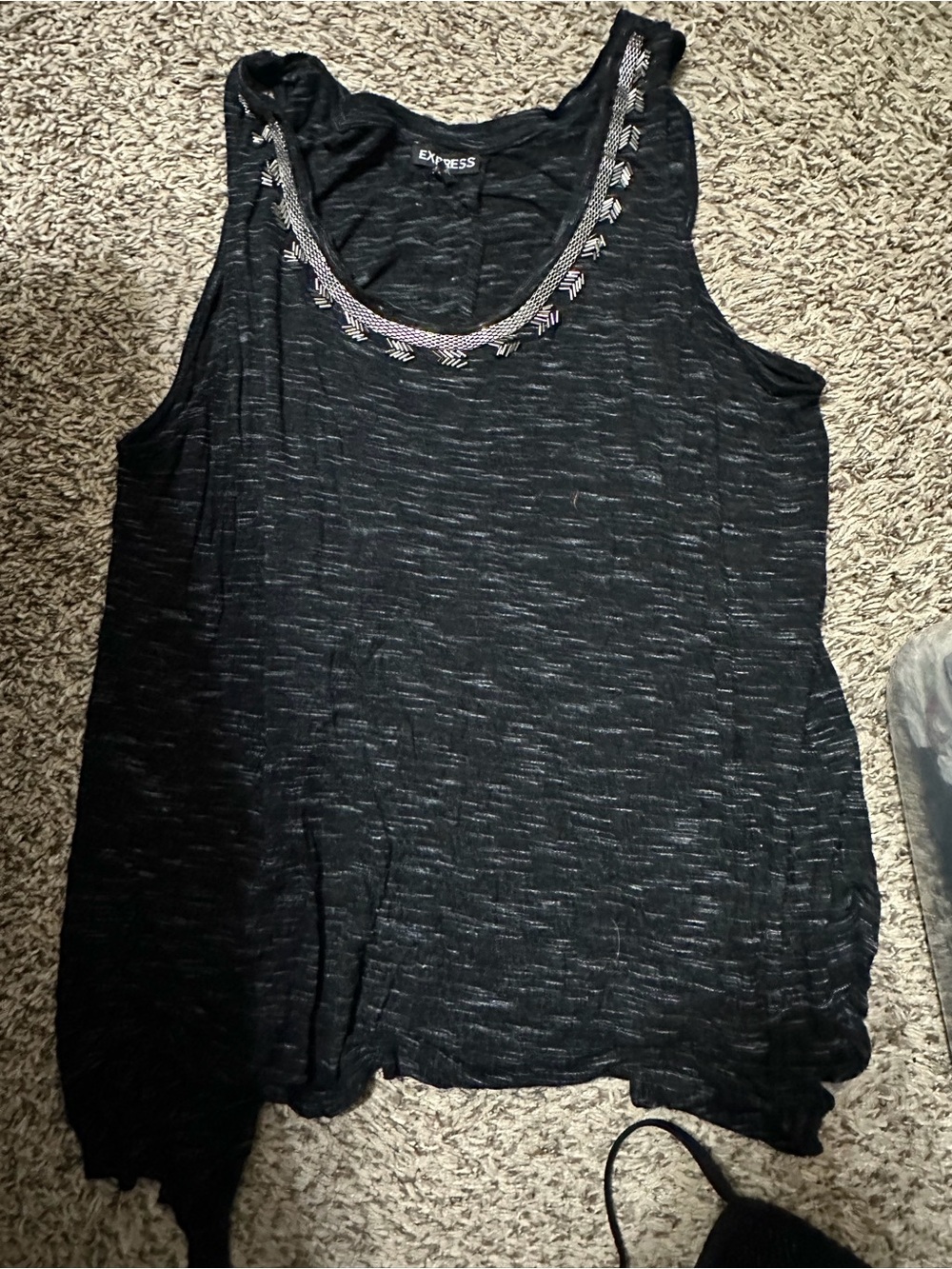 Express Black Heathered Tank with Beaded Scoop Neck